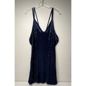 Vintage Petra Fashions Blue Velvet Short Chemise Babydoll Nightgown Women Sz 1X